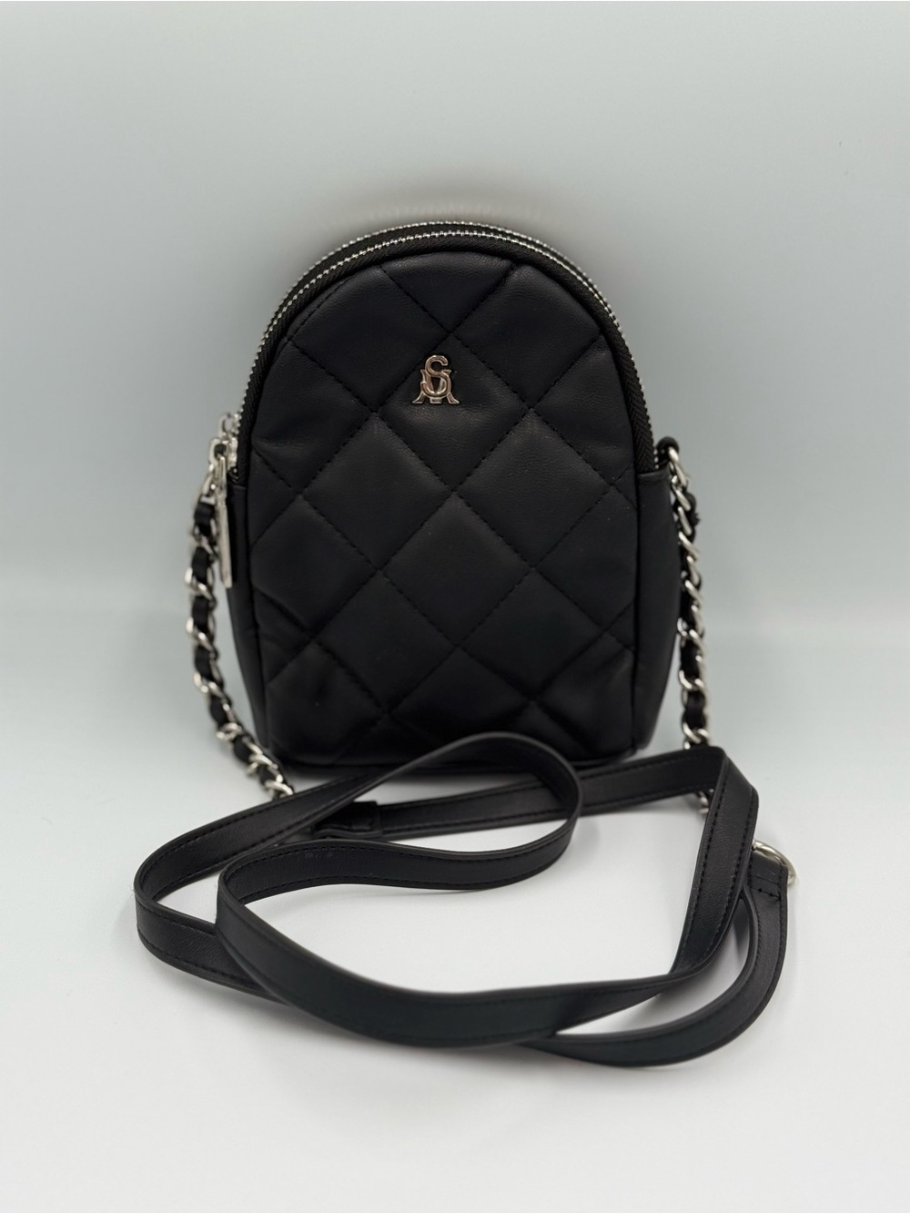 Steve Madden Pillow Quilted Black Crossbody Bag with Chain Strap